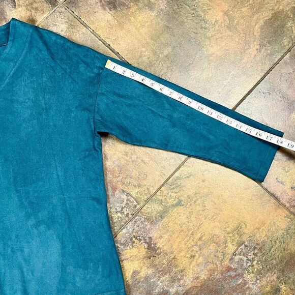 Joh. Turquoise V-neck Long Sleeve Blouse Suede Feel XL - Picture 5 of 10